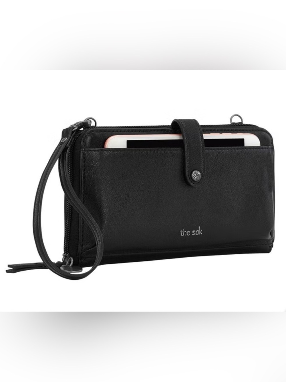 THE SAK IRIS BLACK LEATHER SMARTPHONE WALLET CROSSBODY